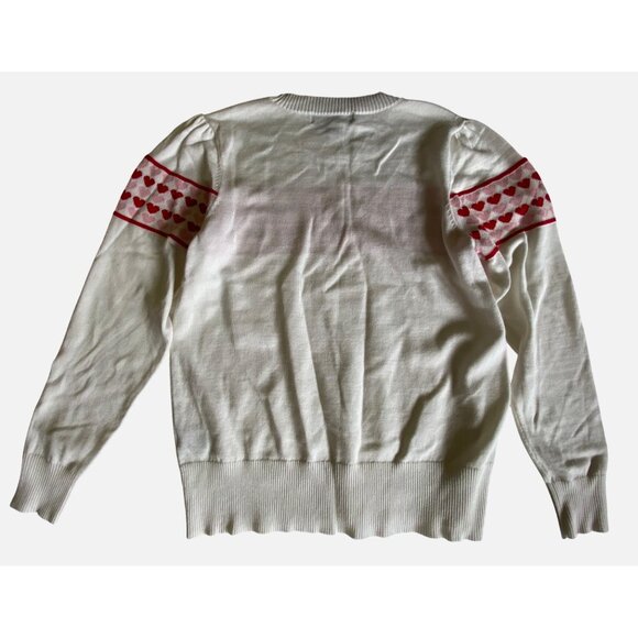 White Sweater With Red Hearts Medium Cute Feminine Preppy Love Y2K Valentine - Picture 2 of 5